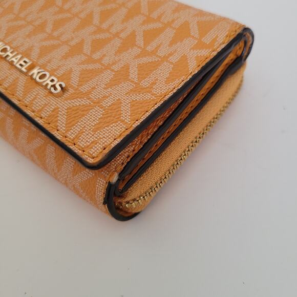 Michael Kors MK Mini Card Holder Bill Coin Orange Wallet Small Compact Logo - Picture 11 of 13